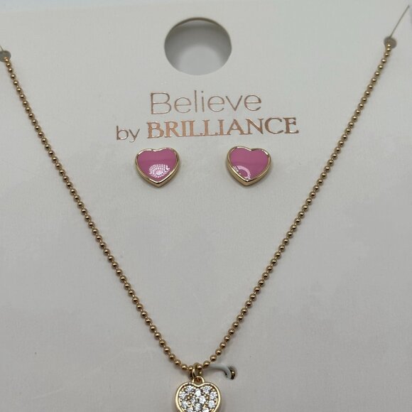 Believe by Brilliance 14KT Gold Flash Plated Heart Necklace & Earring Set Cubic - Picture 3 of 5